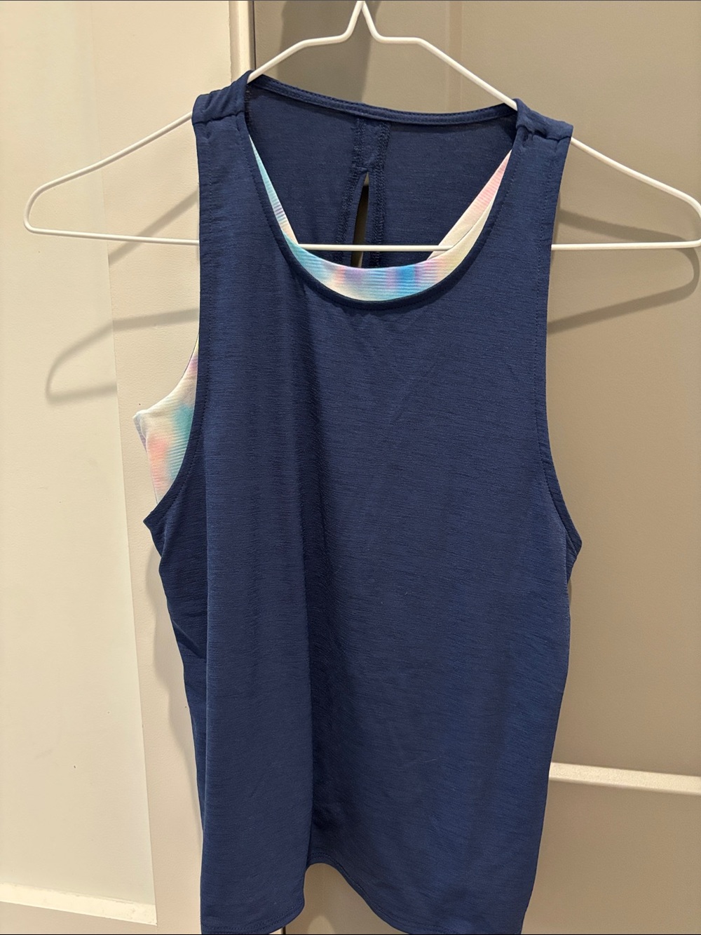 Athleta Girl Navy Sleeveless Layered Tank Top with Tie-Dye Accents